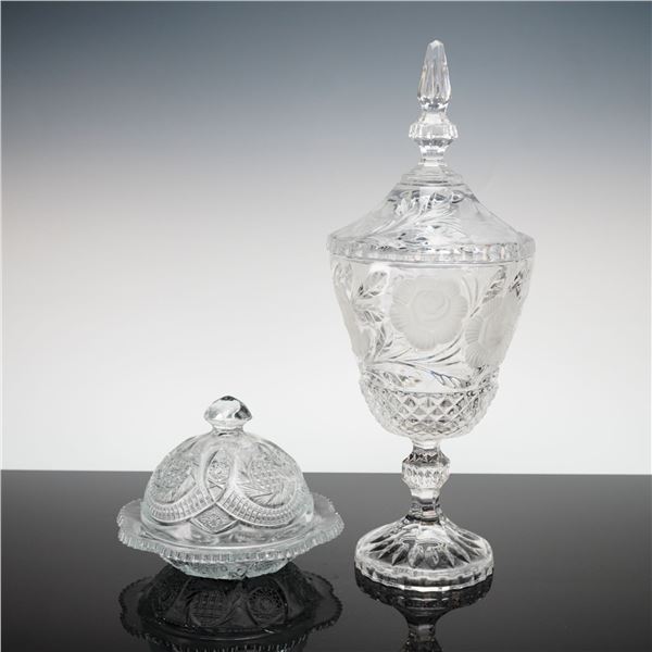 Rose Collection Lidded Pedestal Candy Dish and Covered Butter Dish