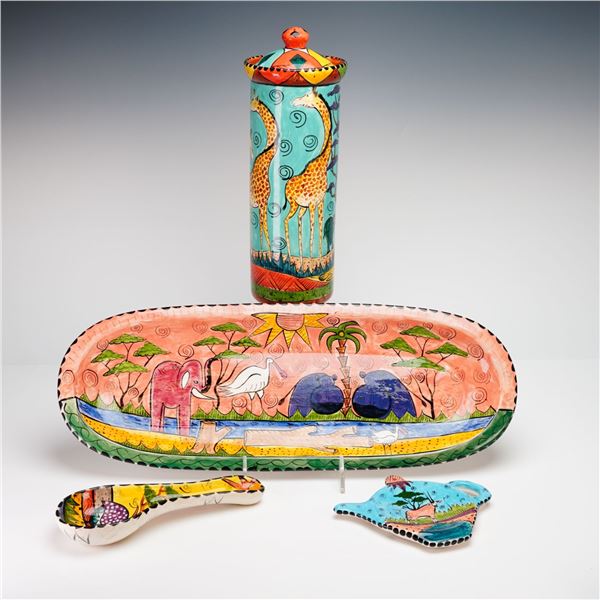 4-Piece Penzo Zimbabwe Hand-Painted Ceramic Safari Grouping, 1997