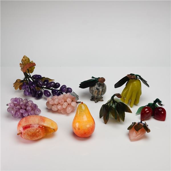 Collection of Ten Chinese Carved Hardstone Fruit Specimens