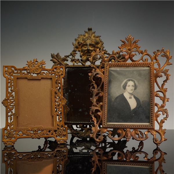Collection of Three Victorian Style Ornate Gilt Brass Easel Picture Frames