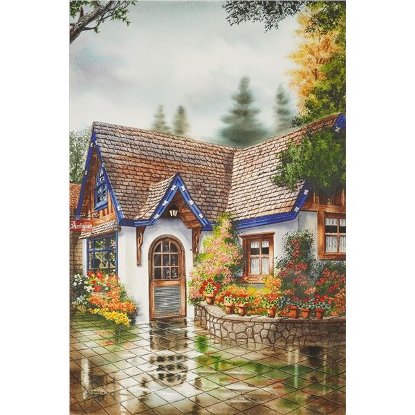 J.M. Medina, Framed Cottage Scene, 1989