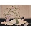 Image 1 : Mid-Century Art Deco Style Silk Painting Signed Carnegie