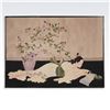Image 2 : Mid-Century Art Deco Style Silk Painting Signed Carnegie