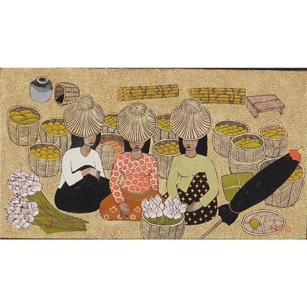 Sukri, 'Market Scene', Serigraph on Fabric, Unnumbered