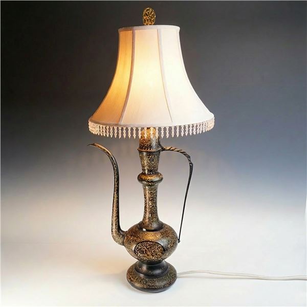 1960s Indian Koftgari Brass Jeannie Table Lamp