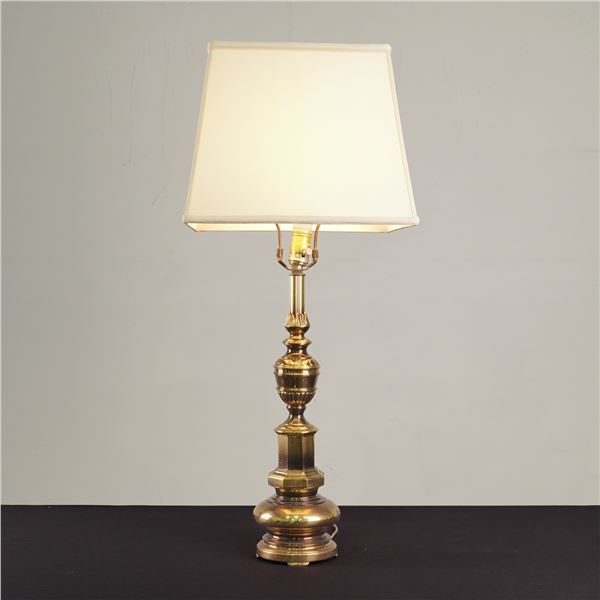 Multi-Tiered Brass Candlestick Style Table Lamp with Shade