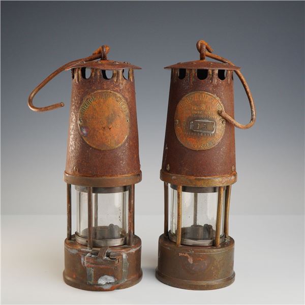 A Pair of Protector Lamp & Lighting Co. Ltd. Type 1SL Miner's Flame Safety Lamps, Mid-20th Century