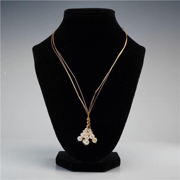 14K Yellow Gold Multi-Strand Necklace with Cultured Pearl Cluster Pendant