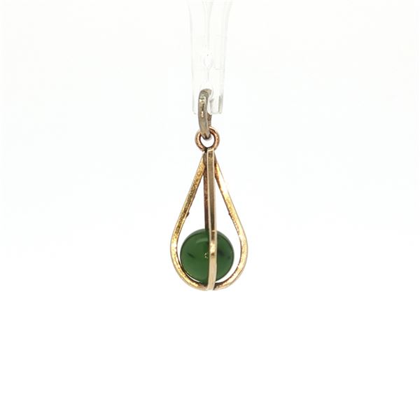 14K Gold Cage Pendant with Nephrite Jade Bead