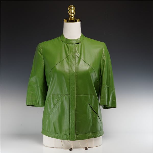 Akris Lammnappa Green Leather Short-Sleeved Jacket