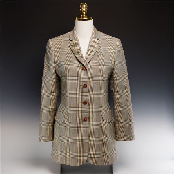 Barneys New York Made in Italy Wool Blend Longline Plaid Blazer Jacket