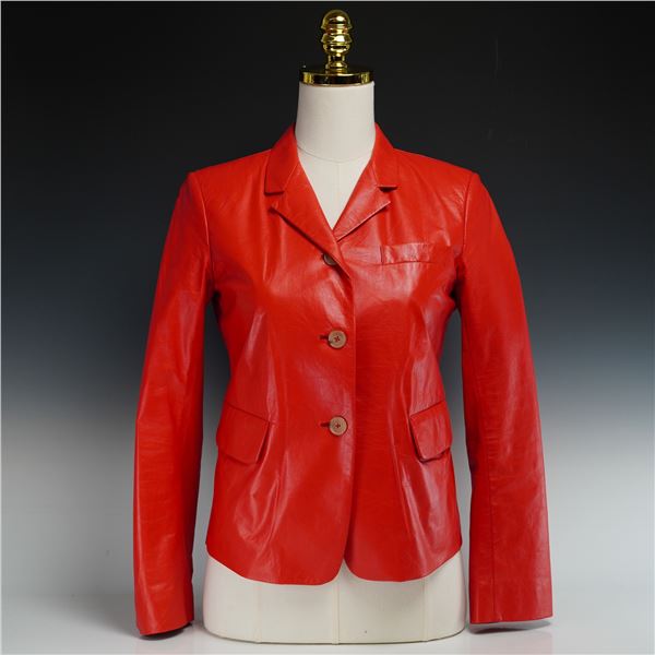Jil Sander Vermillion Red Lambskin Leather Blazer Jacket