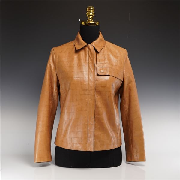 Oggi Miami Beach Crocodile-Embossed Leather Jacket, Made in Italy