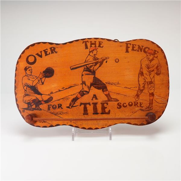 Vintage Baseball-Themed Carved Wooden Necktie Rack