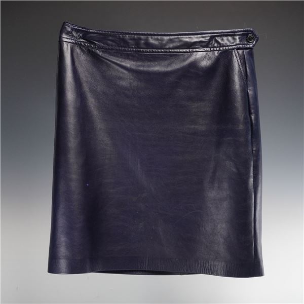 Theory Attributed Navy Blue Leather Tube Skirt, "Clean" Collection