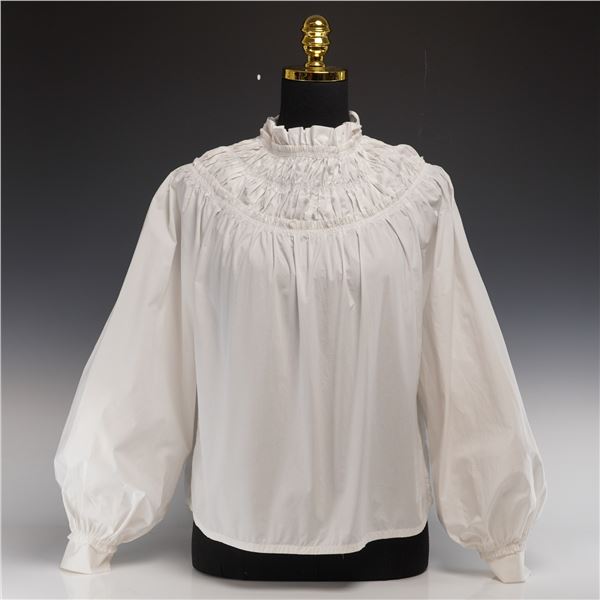 Proenza Schouler Cotton Ruffle Neck Blouse with Smocked Yoke