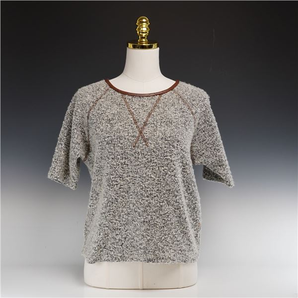 Ulla Johnson Polyester and Wool Short Sleeve Nubby Knit Sweater