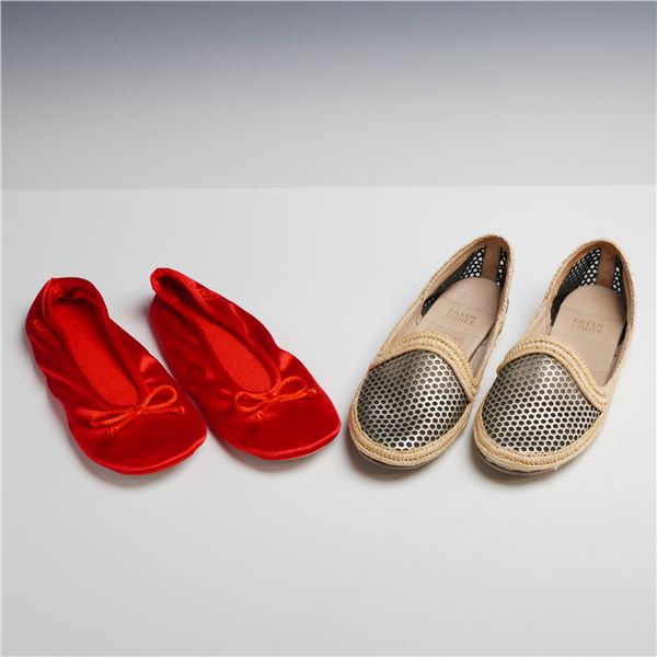 Two Pairs of Women's Flats, Eileen Fisher Etch and BCTX, Sizes 5.5-6, Taupe and Red