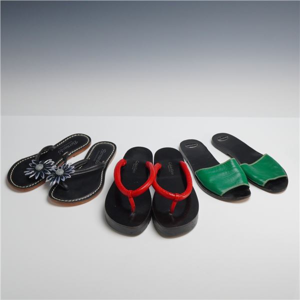 Three Pairs of Designer Summer Sandals: Calvin Klein, Bernardo, and Fausto Santini, Sizes 5-6