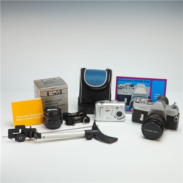 Seven Piece Collection of Mamiya/Sekor and Kodak Cameras with Accessories
