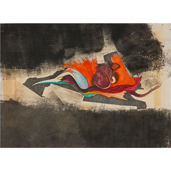 Tom Holland (American, b. 1936) Skidoo Bird Prince Mixed Media on Paper