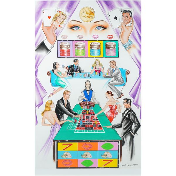 Alvaro Signed Multi Media on Paper Board Casino Scene with High Rollers