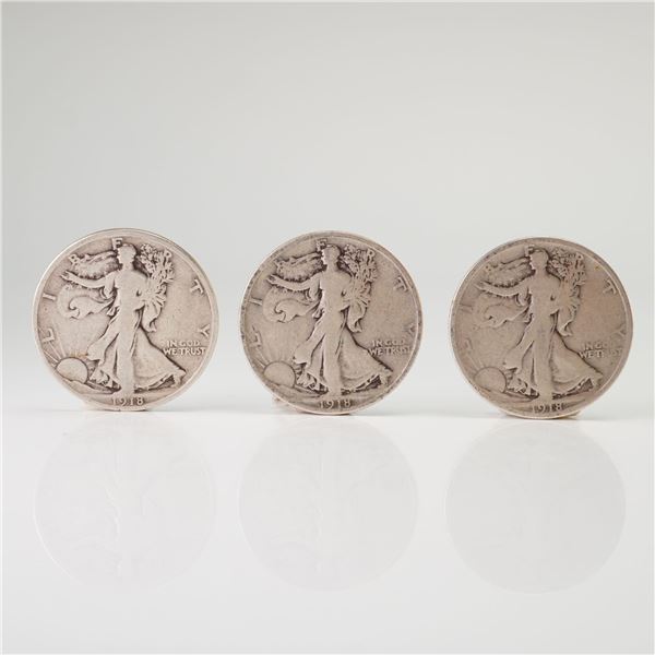 3pc 1918 Walking Liberty Half Dollar Silver Coins