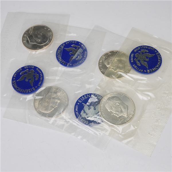 4pc 1971-S to 1974-S Eisenhower Uncirculated Silver & Blue Tokens