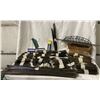 Image 1 : VINTAGE HO SCALE MODEL TRAIN TRACKS AND ACCESSORIES, INCLUDING BRIDGES, STRAIGHT SECTIONS, AND CURVE