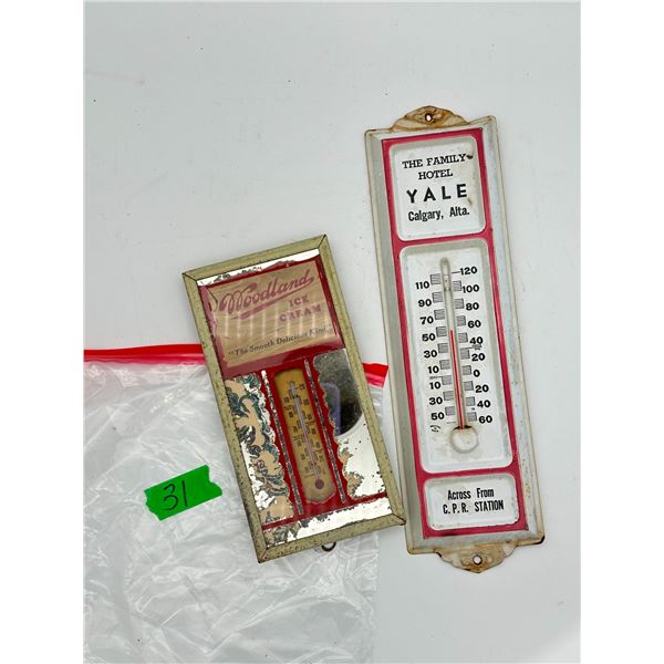 Two Antique Thermometers Ice Cream CPR Hotel Calgary