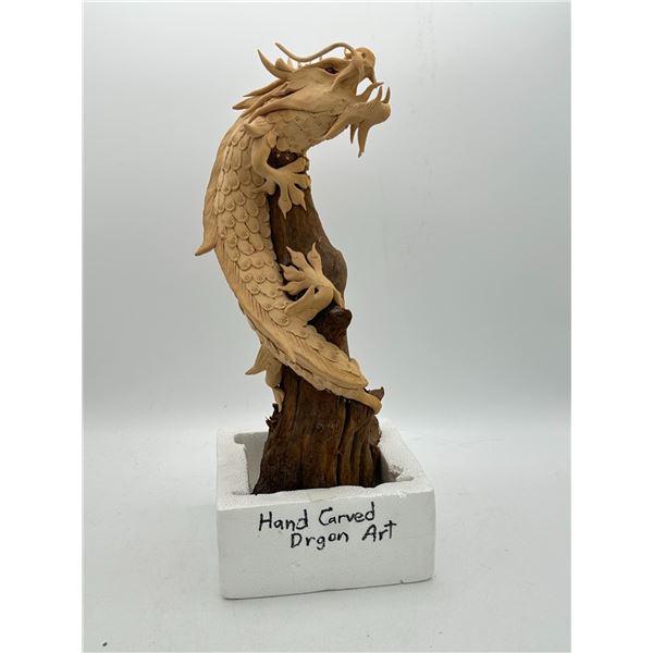 16" Hand Carved Detailed Dragon on Tree Figure