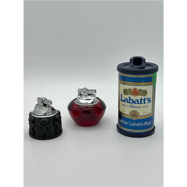 3 x vintage lighters including Labatt's beer can lighter
