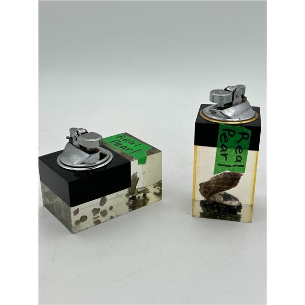 2 x acrylic case lighters with real pearl display
