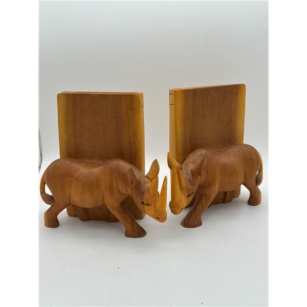 MCM Teak Rhino book ends
