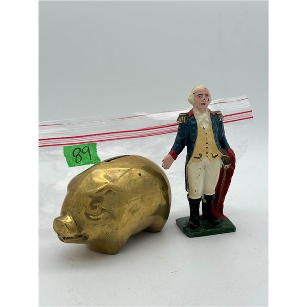 Cast iron G. Washington and brass pig piggy banks