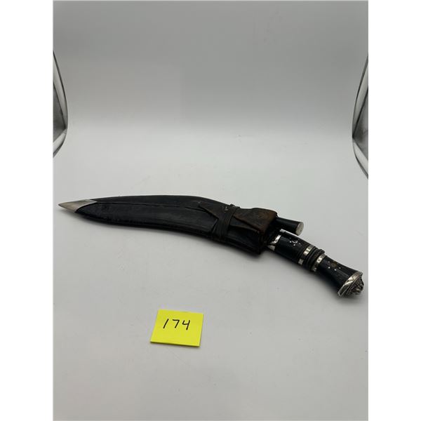 Nepalese Kukri with Horn Handle, Scabbard and Companion Knife