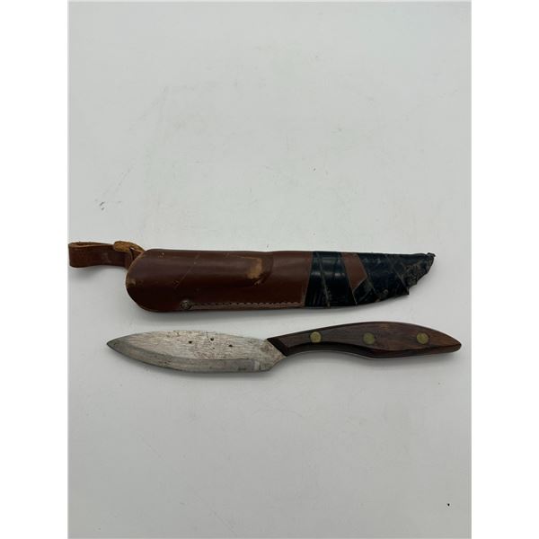Hand-Forged Hunting Knife with Rosewood Handle and Leather Sheath