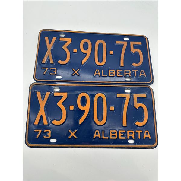 Pair of 1973 Alberta Licence Plates – X3-90-75