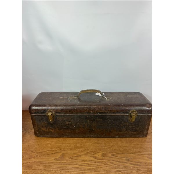 Vintage Metal Tool / Tackle Box with Brass Latches