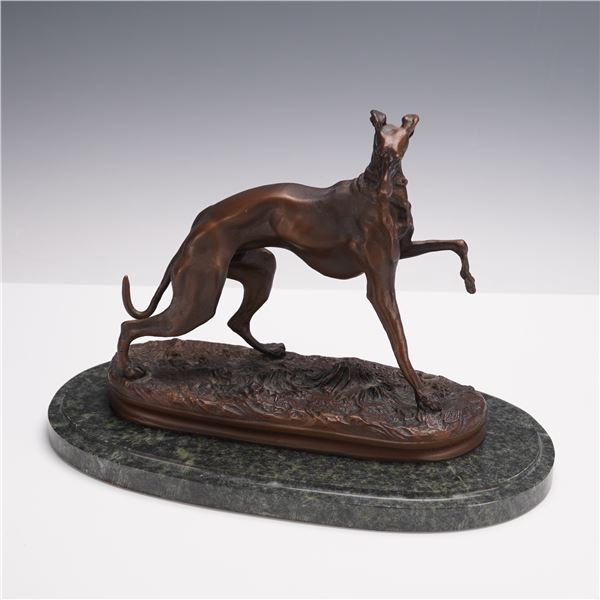 P.J. Mene (Aft.) Bronze Greyhound Sculpture on Marble Base