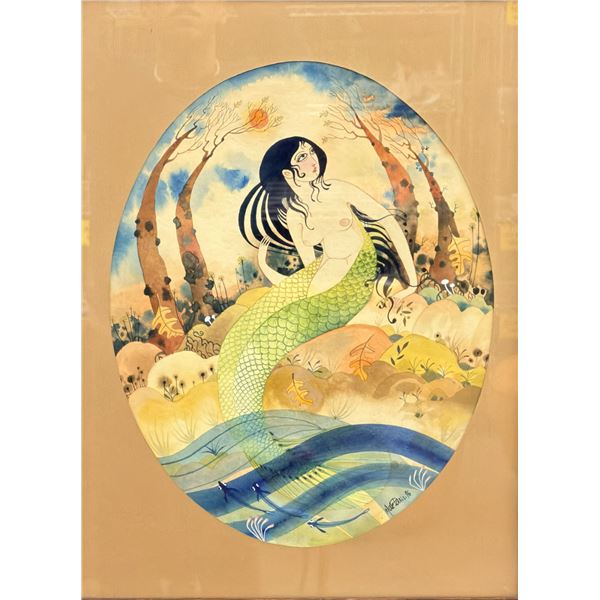 Mark Paul (20th Century), Mermaid in a Stylized Landscape, (Signed and Dated 1976)