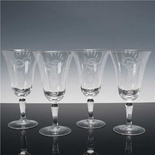 4pc Etched Crystal Floral Motif Water Goblets