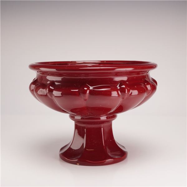 Princess House Pavillion Pattern Opaque Red Glass Pedestal Bowl