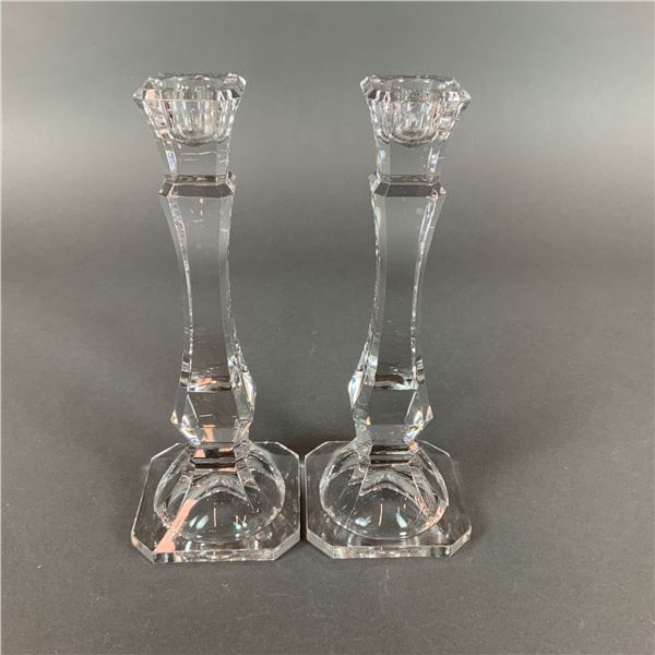 A Pair of Clear Crystal Candle Holders