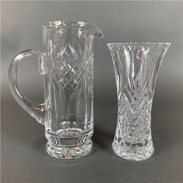 Two American Brilliant Period Style Cut Lead Crystal Pitcher and Vase