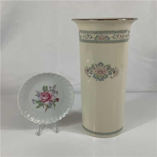 Two Porcelain Items Including a Lenox Charleston Vase and a Limoges Ring Dish