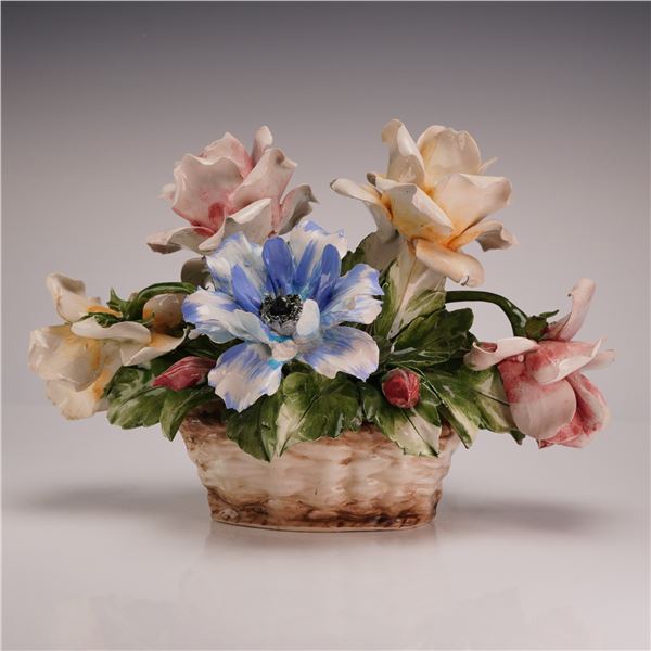 Vintage Large Capodimonte Marked Floral Ceramic Flower Basket Centerpiece