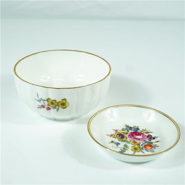 A Pair of Royal Worcester Floral Fine Bone China Bowl and Ring Dish
