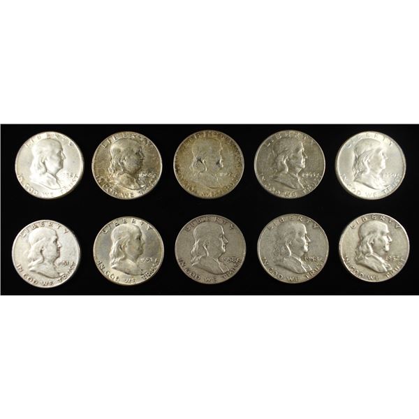 (10) 90% SILVER FRANKLIN HALF DOLLARS