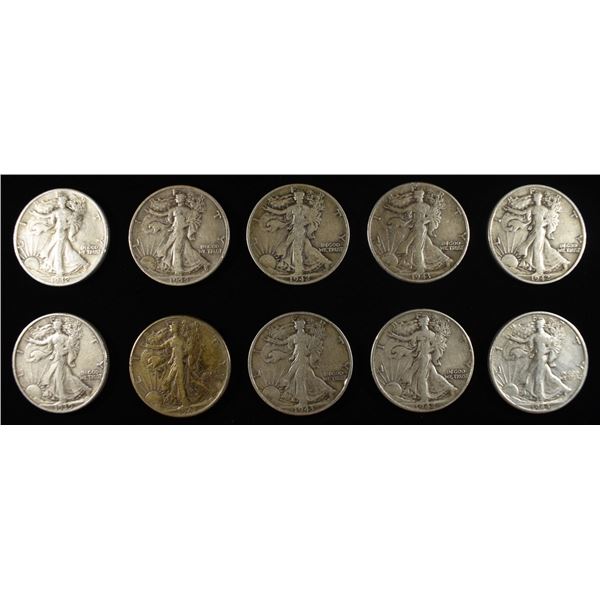 (10) 90% SILVER WALKING LIBERTY HALF DOLLARS